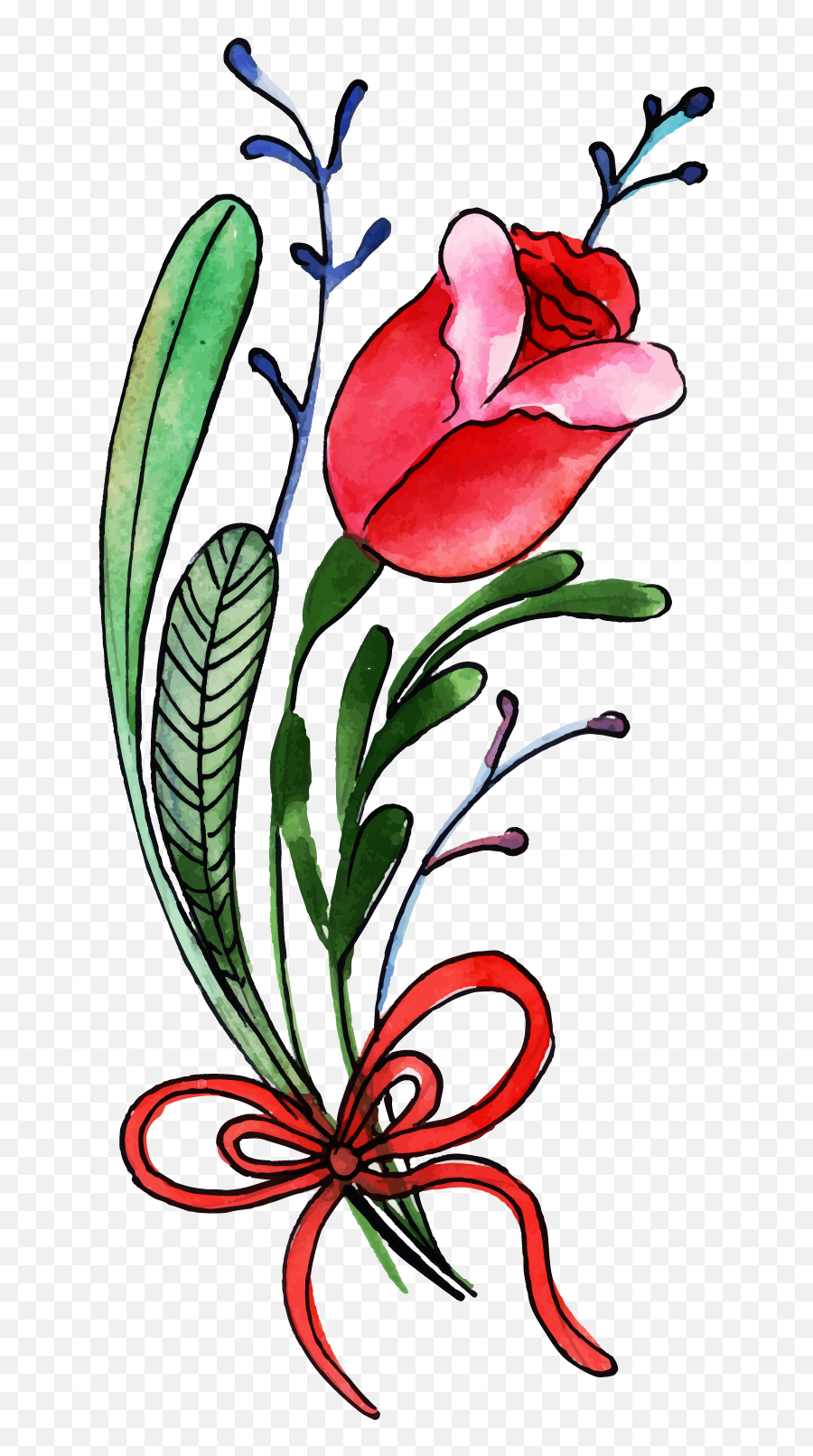Free Png Watercolor Valentine Floral - Konfest,Flower Stem Png