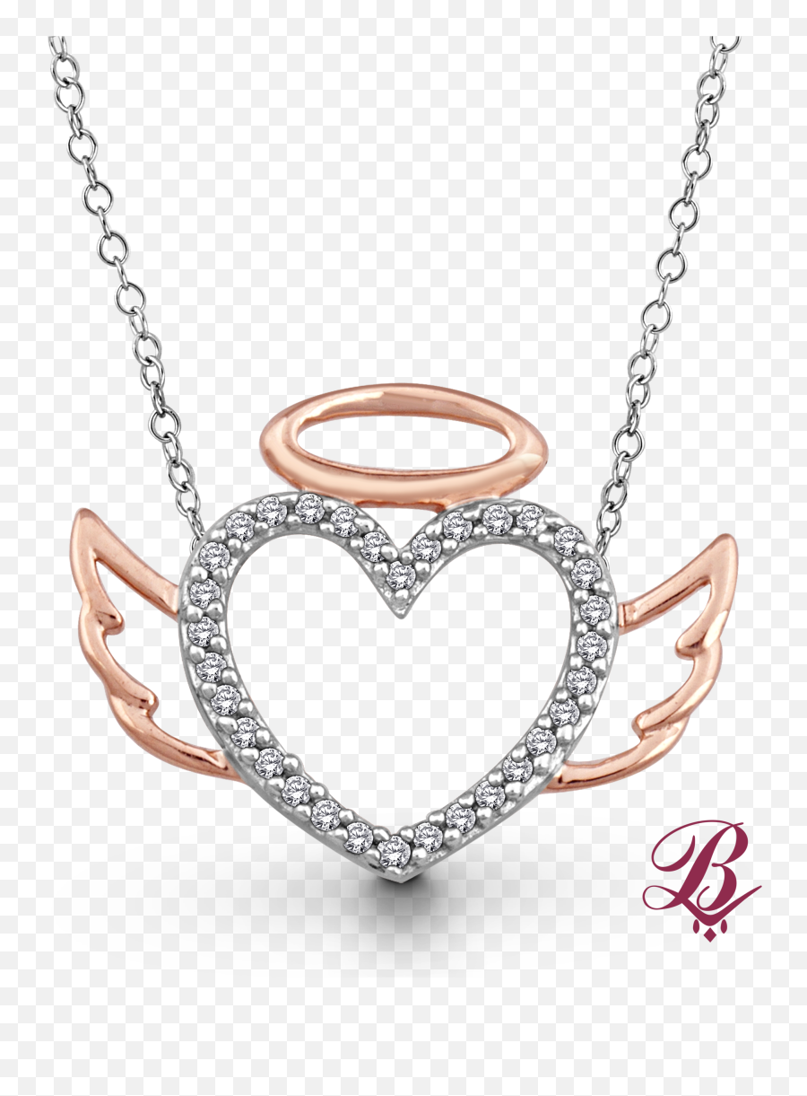 Diamond Accent Angel Halo Winged Heart - Necklace Png,Angel Halo Transparent
