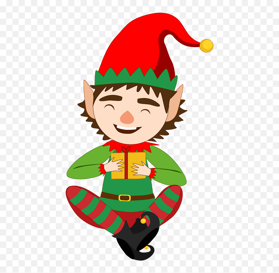 Christmas Elf With Present Clipart - Cartoon Png,Elf Transparent