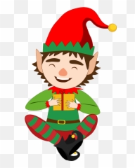 Christmas Elf With Present Clipart - Cartoon Png,Elf Transparent