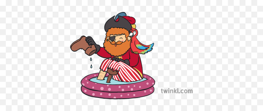 Pirate In Paddling Pool Pirates Parrot Ks1 Illustration - Twinkl Cartoon Png,Pirate Parrot Png