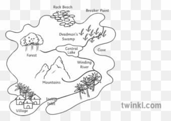 Treasure Map Labelled Geography Ks3 Ks4 Black And White - Treasure Map Labelled Png,Treasure Map Png