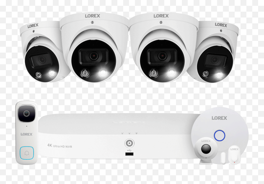 Lorex Fusion 4k 8 - Channel 2tb Wired Nvr System With 4 Dome Cameras 2k Wifi Video Doorbell And Smart Sensor Kit Lorex Png,Alcatel Pop Icon One Touch Case