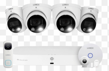 Lorex Fusion 4k 8 - Channel 2TB Wired NVR System with Dome Cameras 2K WiFi Video Doorbell and Smart Sensor Kit png