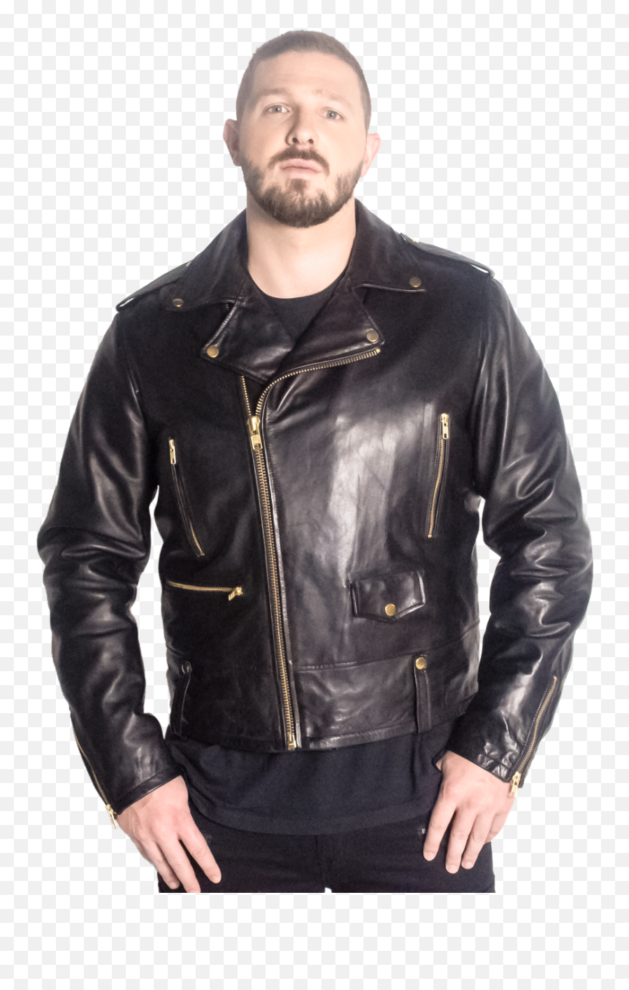 Hart Black Moto Calfskin Leather Jacket With Gold Hardware Png Icon Motorcycle Jackets For Men