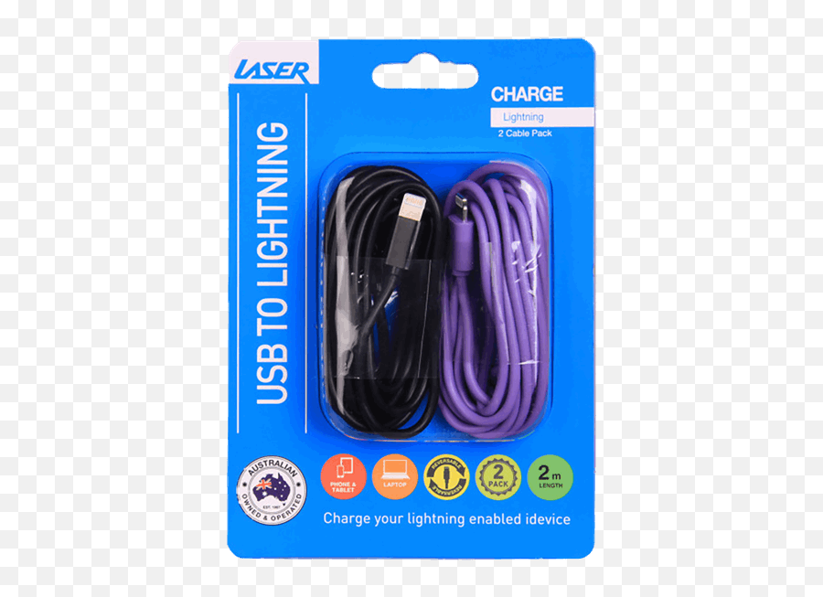 Laser Lightning Cable 2 Pack - Black U0026 Purple Networking Cables Png,Purple Lightning Png
