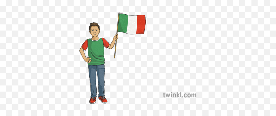 Boy With Italian Flag Illustration - Twinkl Boy With French Flag Png,Italian Flag Png