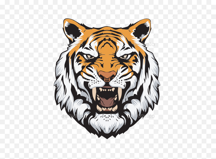 Tiger Head Vector - Fierce Tiger Face Drawing Png,Animal Head Png