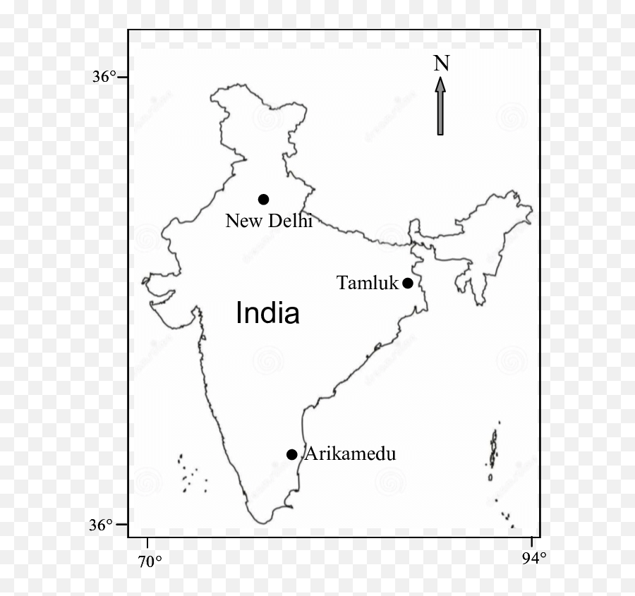Map Of India Showing Position Tamluk And Arikamedu With - India Map Outline Png,India Map Png