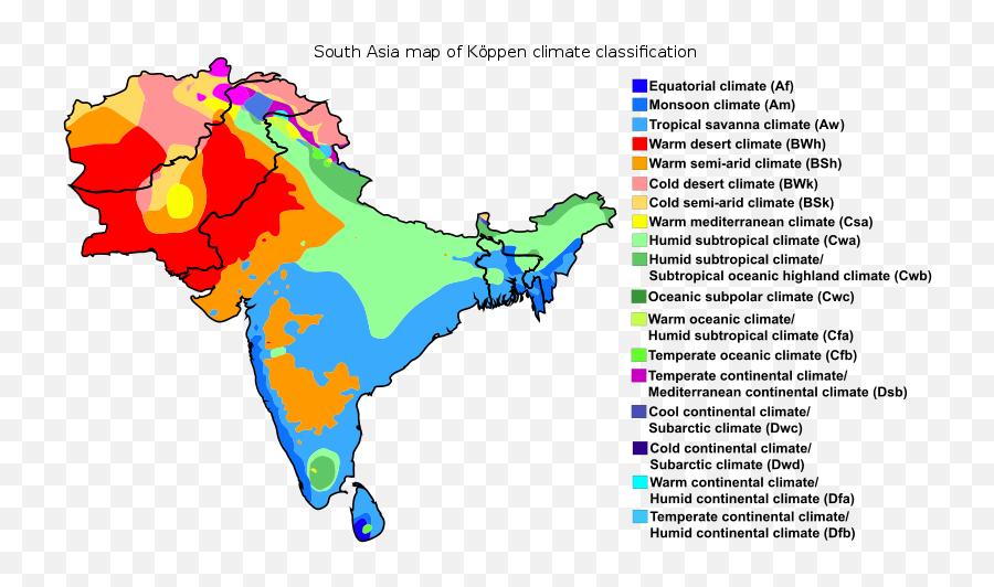 Asia Map Png - South Asia Map Of Köppen Climate Koppen Climate Map Indonesia,India Map Png