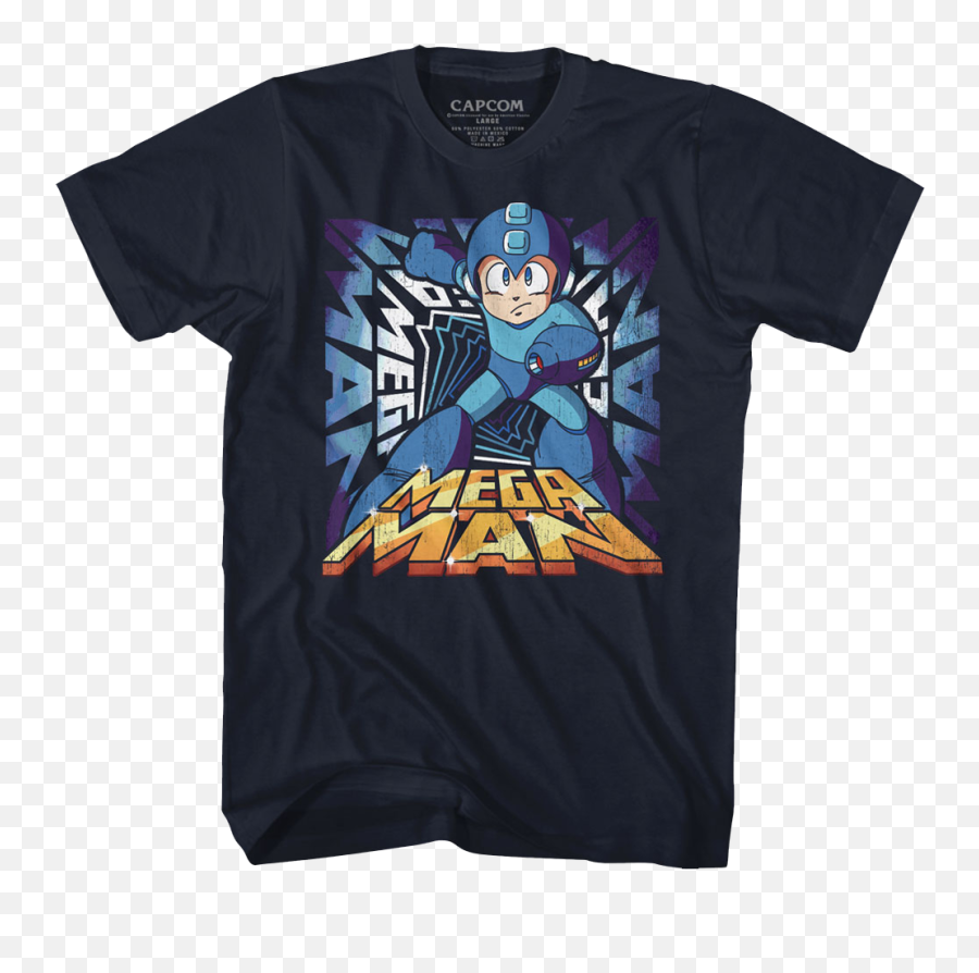 Mega Man Menu0027s Short Sleeve T Shirt Navy Megaman Cartoon - Pulp Fiction Group Shot Png,Mega Man Transparent
