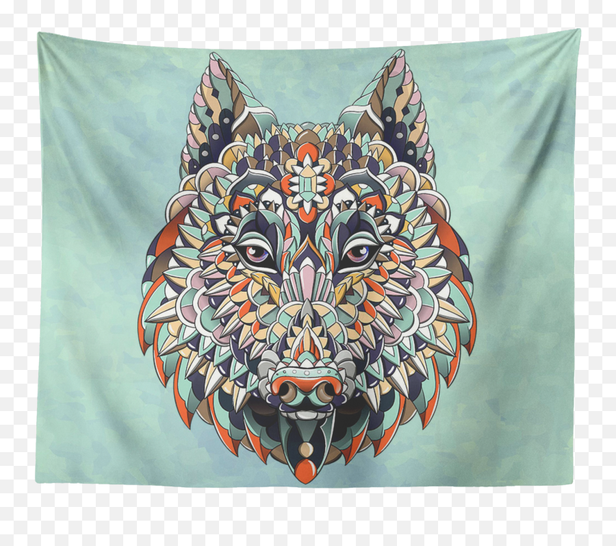 Large Boho Tribal Wolf Wall Tapestry In Png