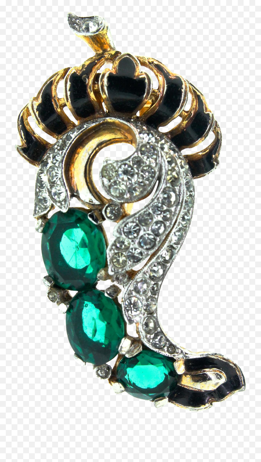 1940s Trifari Cornucopia Enamel Emerald Rhinestone Clipart - Diamond Png,Rhinestone Png