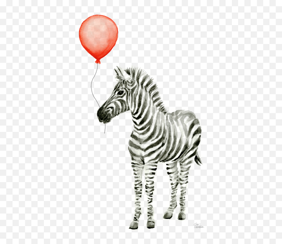 Zebra With Red Balloon Whimsical Baby Animals Spiral Notebook - Baby Watercolor Zebra Png,Red Balloon Transparent