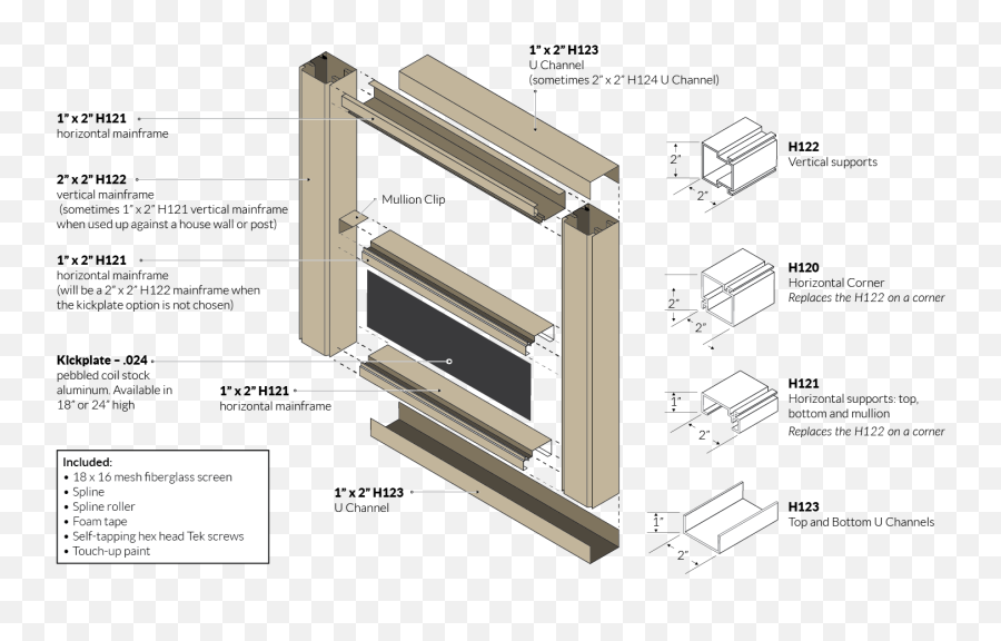Aluminum Porch Screening Frame Details Extruded Screen - Screen Porch Frame Png,Exploded View Icon