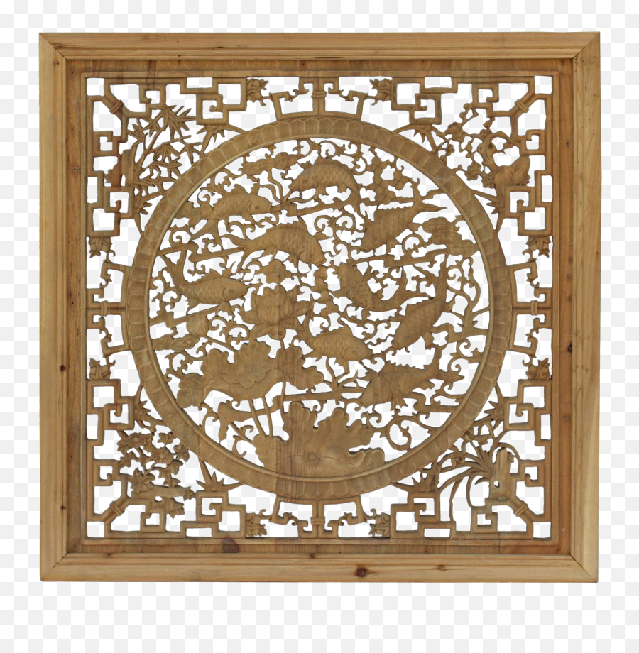Flower Fishes Wooden Wall Plaque Panel - Chinese Wooden Pattern Png,Chinese Pattern Png