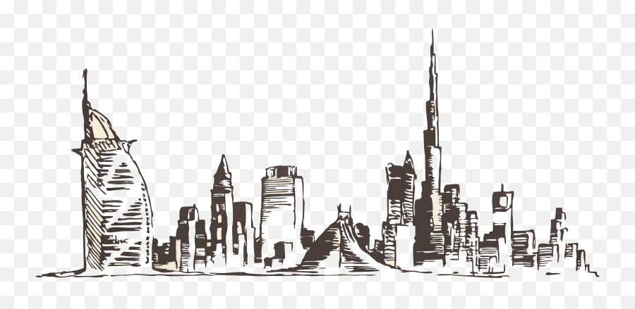Panorama Drawing City Dubai Transparent - Dubai Png,Burj Khalifa Png