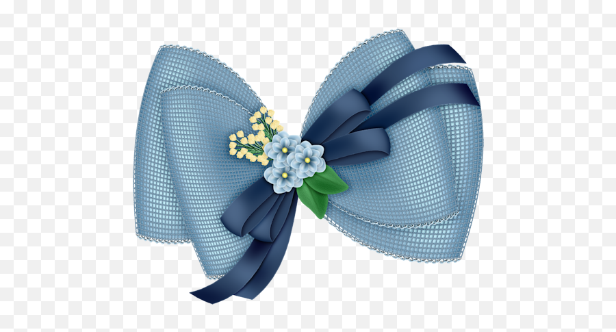 Beautiful Transparent Light Blue Bow With Flowers Clipart - Hair Bow Clip Png,Blue Bow Png