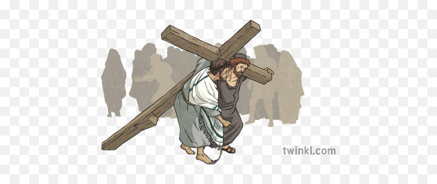 Station 5 Simon Carries Jesus Cross Illustration - Twinkl Rifle Png,Jesus Cross Png