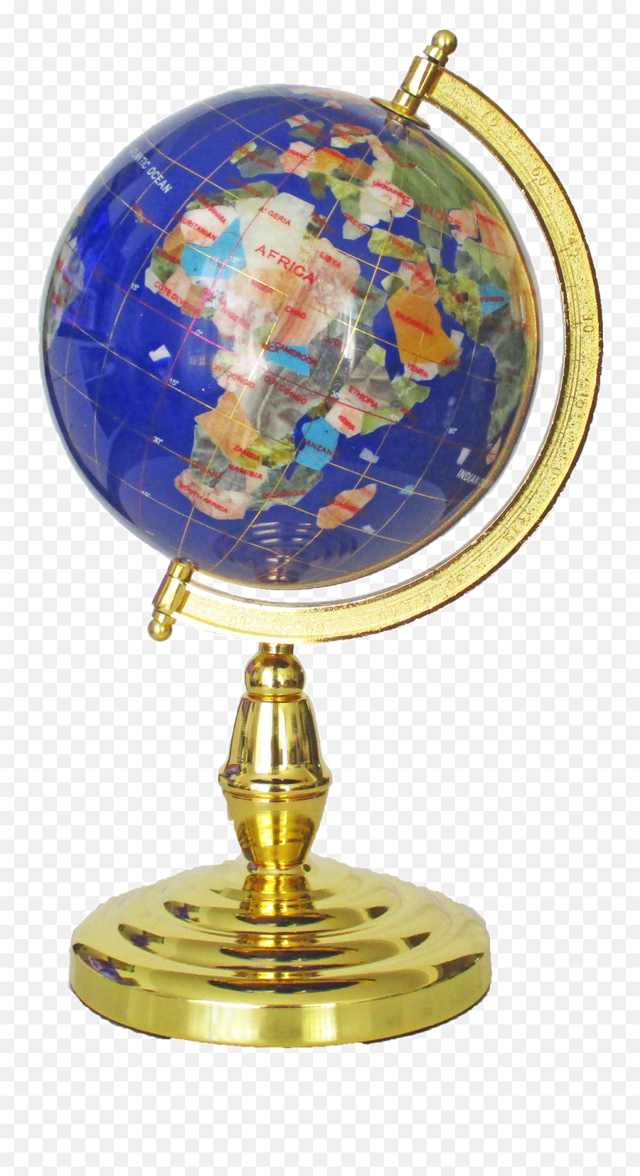 Gemstone Globe Tabletop 15cm Blue Lapis Single Leg Gold Finish - Gemstone Globe Png,Gold Globe Png