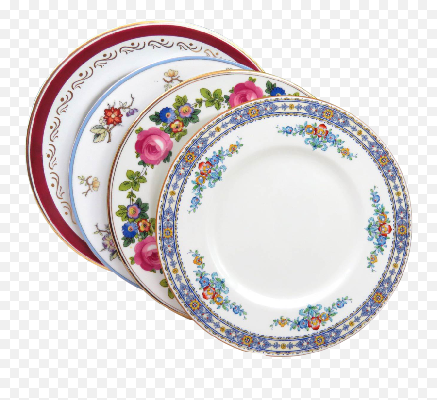 1088 Vintage Mismatched China Set Of 4 Dinner Plates Dexis - Dinner Set Plate Png,Icon Regulator Leather Vest