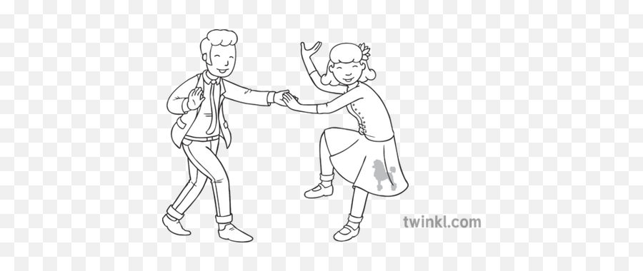 Couple Jiving Black And White Illustration - Twinkl Illustration Of A Buttercup Flower Png,Black Couple Png