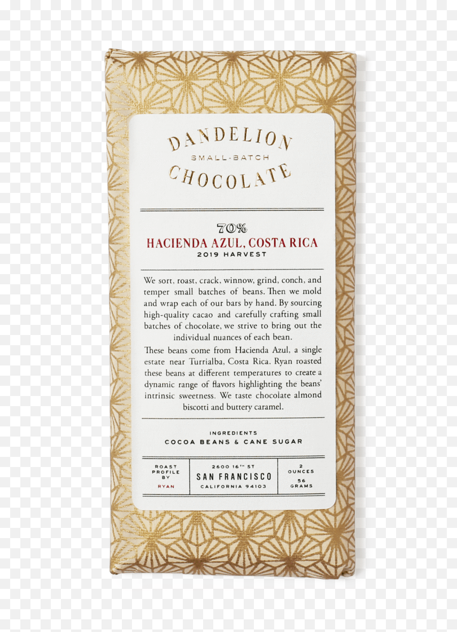 Hacienda Azul Costa Rica 70 2019 Single - Origin Chocolate Bar Horizontal Png,Costa Rica Png