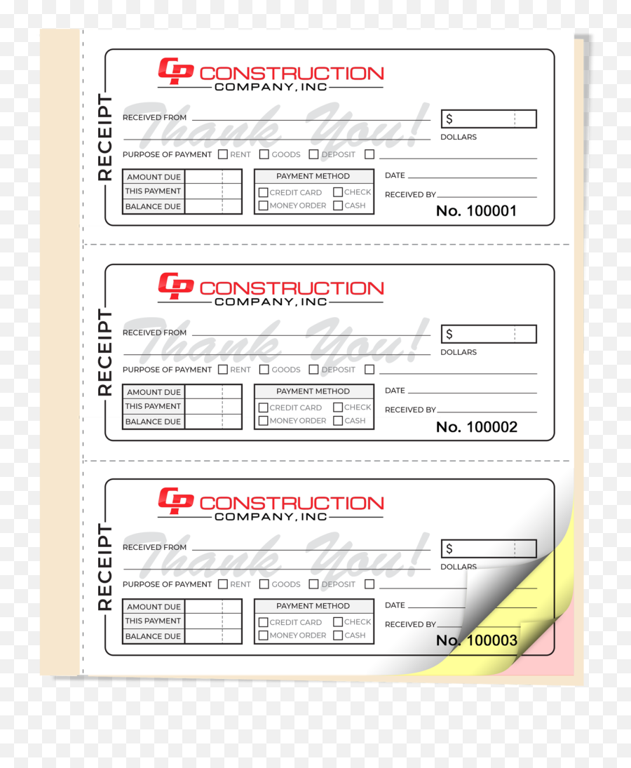 Custom Personalized Receipt Books And Forms - Horizontal Png,Icon Custom Construction Services Inc