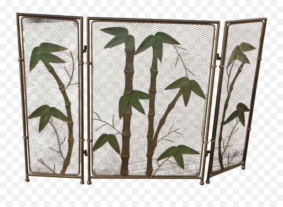 Vintage French Country Black Fireplace Screen With Bamboo Leaves Limbs Png