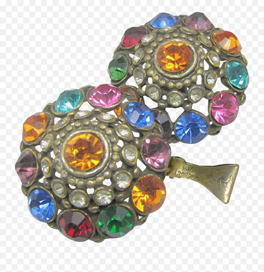 Large Jewel - Tone Art Deco Rhinestone Pierced Metal Art Opal Png,Rhinestone Png