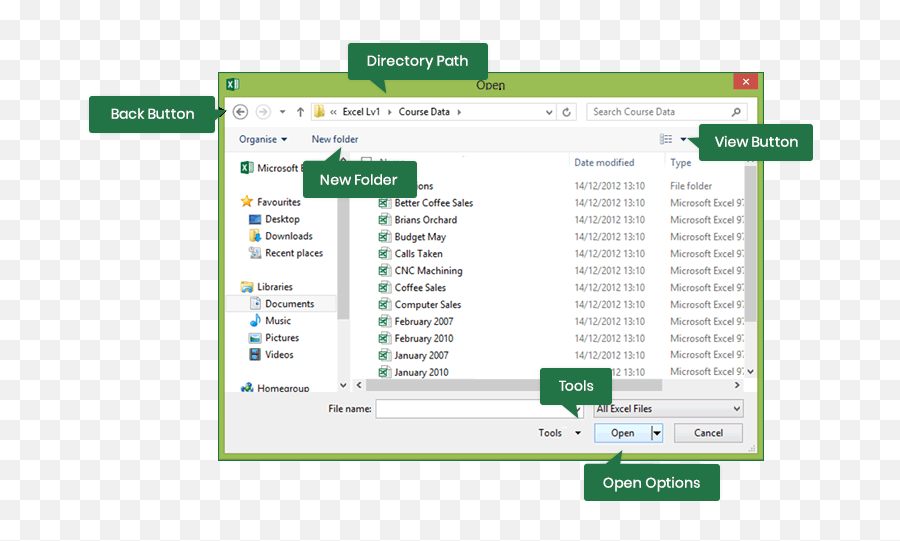 Opening Files In Microsoft Excel Training Connection - Vertical Png,New File Button Icon