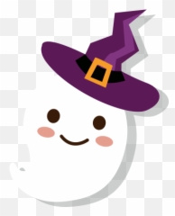 Ghost Witch Wizard Hat Cute Cartoon Halloween Trickortr - Cartoon Png,Wizard Hat Png