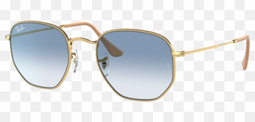 Hexagonal Sunglasses In Gold And Light Blue Ray - Ban Gradient png