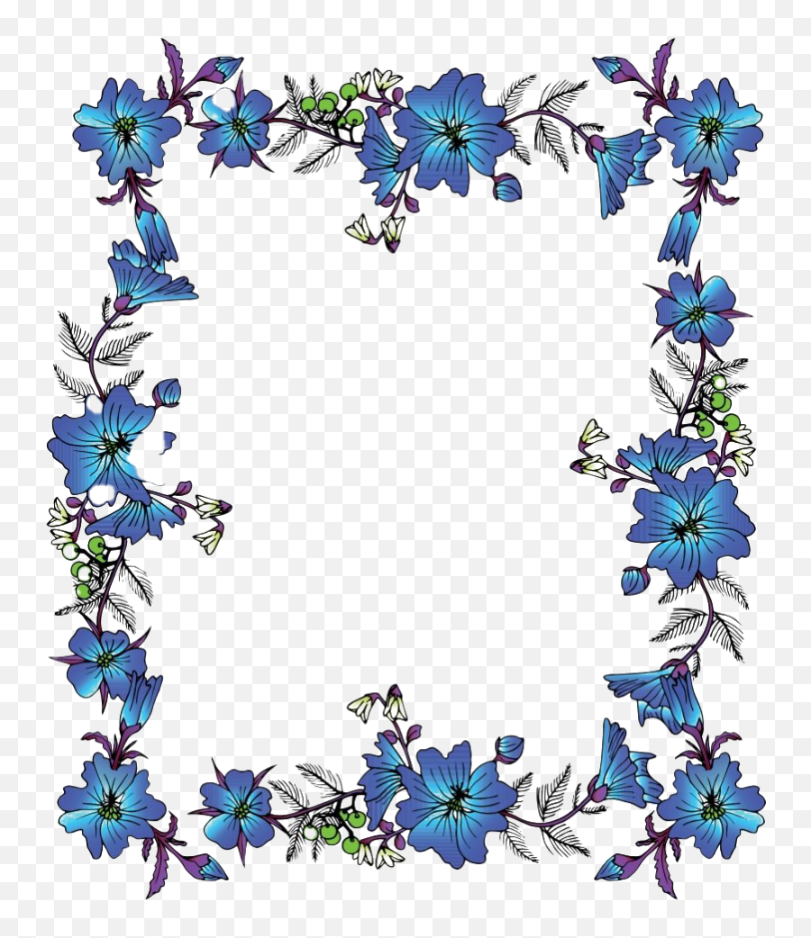 Floral Blue Frame Png Transparent Images All - Blue Flower Border Png,Picture Frame Transparent