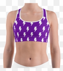 Purple U0026 White Lightning Bolts Sports Bra - Rainbow Sport Bra Png,Purple Lightning Png