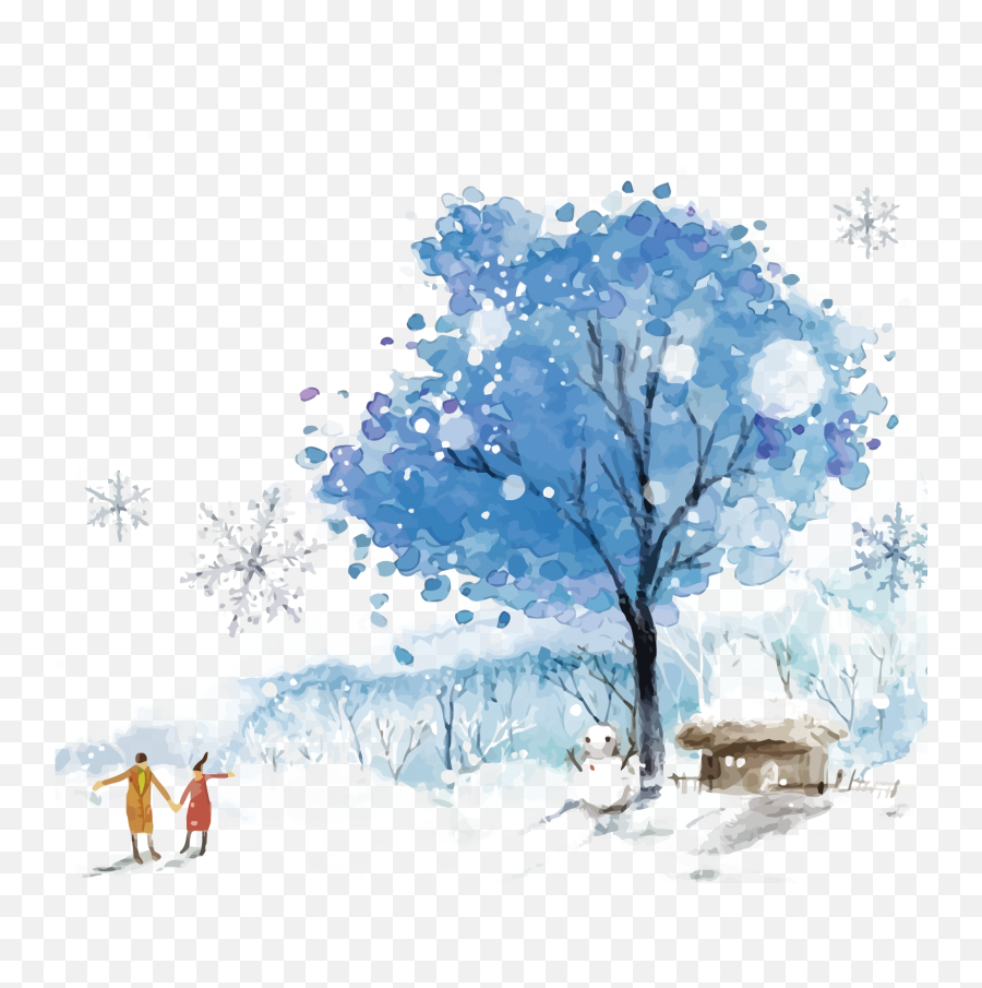 Download Blue Winter Sky Snow Watercolor Paint Hq Png Image - Painted Tree Png,Blue Paint Png