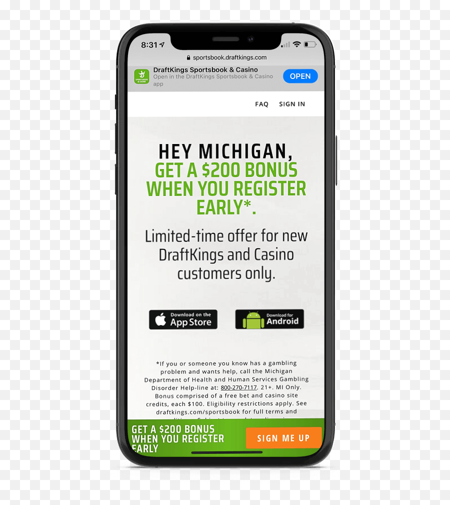 Draftkings Michigan Sportsbook Promo Code 50 Free 1000 - Smartphone Png,Bonus Xp Icon Legion App