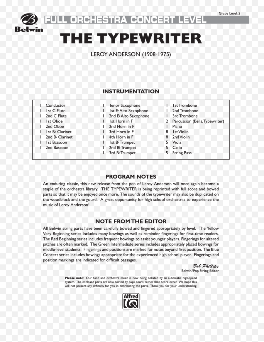 Typewriter By Leroy Anderson Jw Pepper Sheet Music - Document Png,Music Notes Icon For Facebook