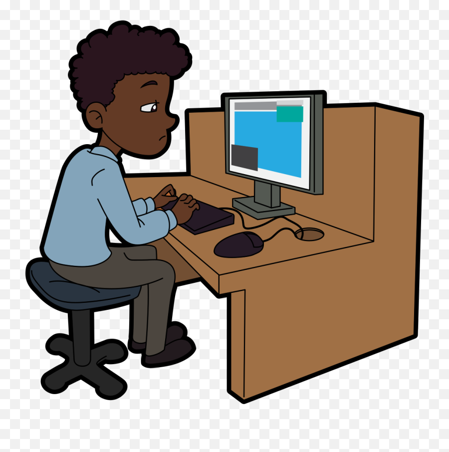 Fileblack Cartoon Male Using A Desktop Computer - Desktop On A Desk Cartoon Png,Computer Desk Png