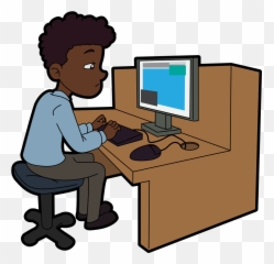 Fileblack Cartoon Male Using A Desktop Computer - Desktop On A Desk Cartoon Png,Computer Desk Png