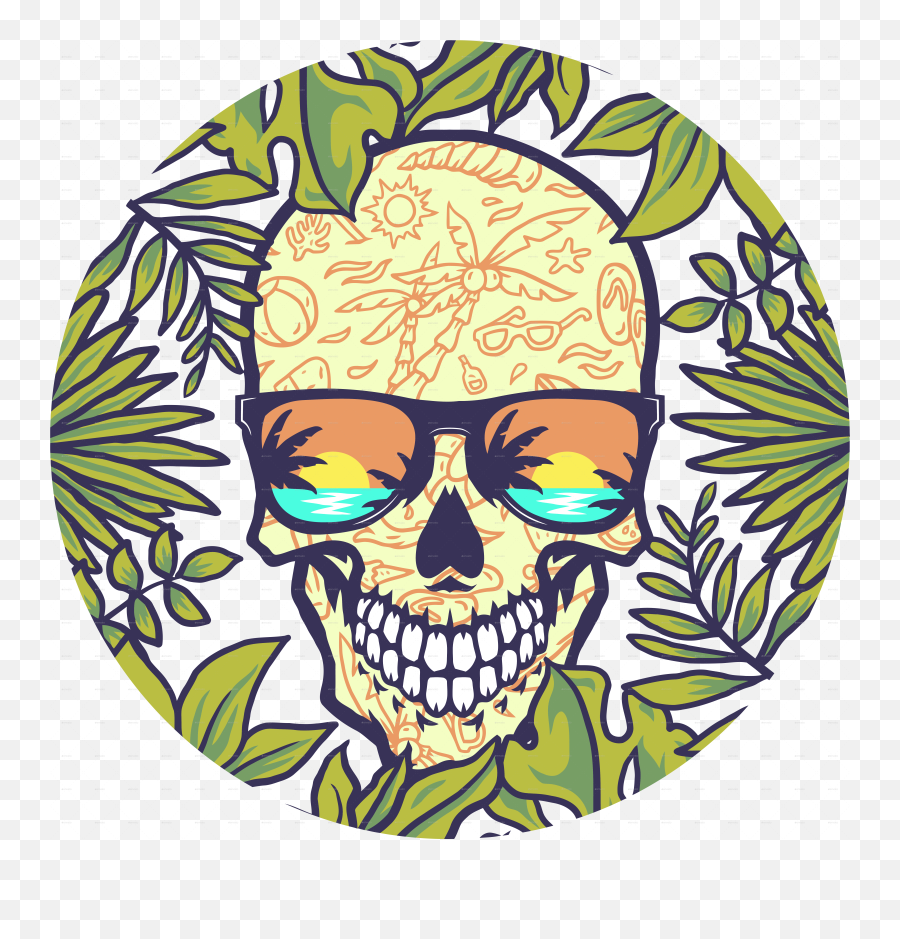 Skull With Round Tropical Border Png