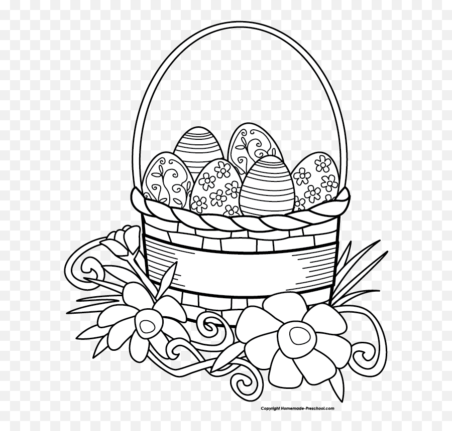 Download Free Easter Basket Clipart - Easter Black And White Draw An Easter Basket Png,Easter Clipart Transparent