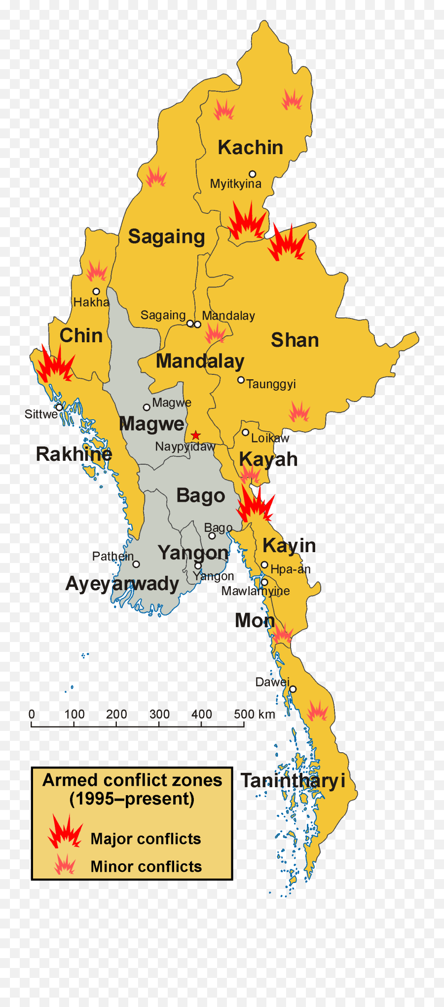 Armed Conflict Zones In Myanmar - Map Of Myanmar Png,Conflict Png