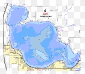 Houghton Lake Map Roscommon County - Depth Chart Houghton Lake Depth Map Png,Michigan Outline Transparent