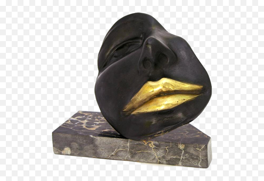 Black Sexy Bronze Sculpture Of A Partial Face With Gold Lips - Bronze Sculpture Png,Gold Lips Png