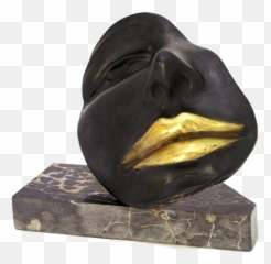Black Sexy Bronze Sculpture Of A Partial Face With Gold Lips - Bronze Sculpture Png,Gold Lips Png