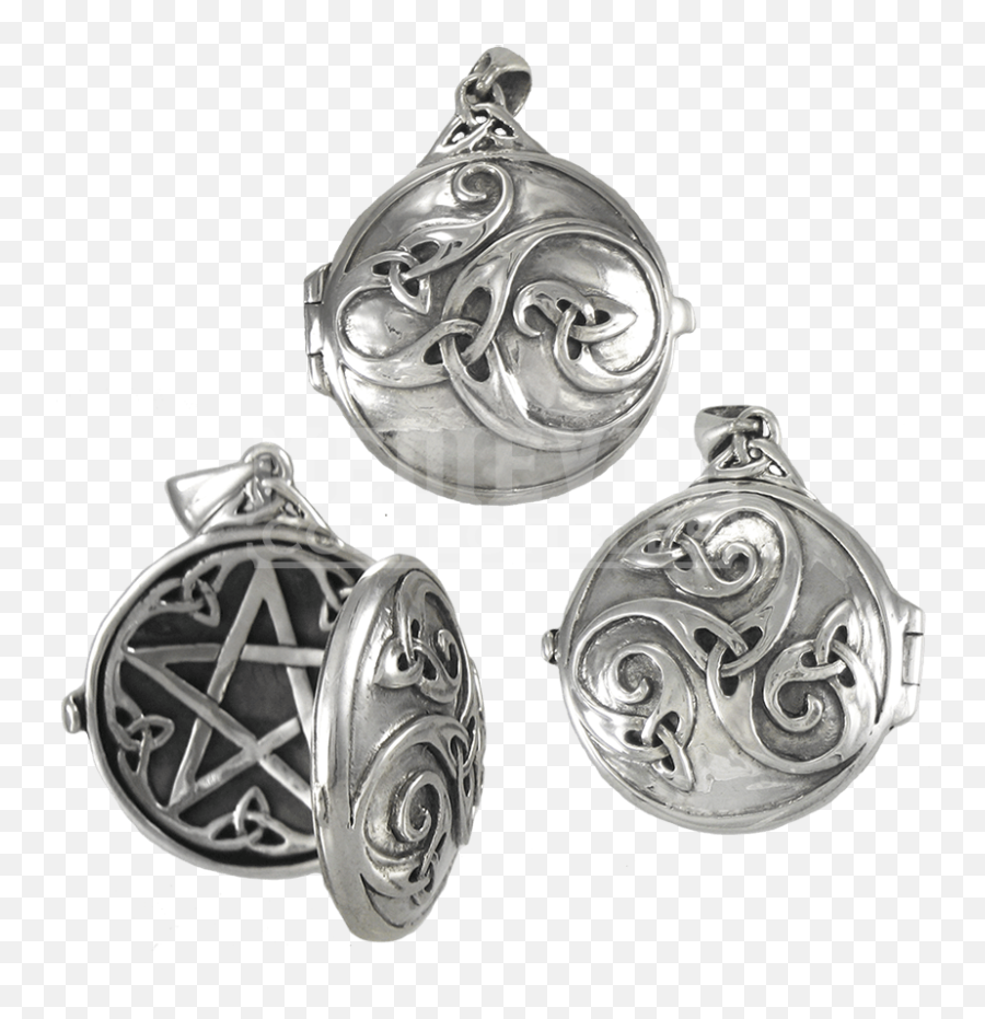 Download Silver Celtic Swirl Locket With Hidden Pentacle - Pentagram Locket Png,Pentacle Png