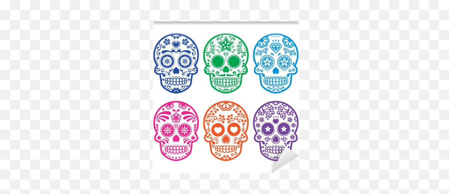 Wall Mural Mexican Sugar Skull Dia De Los Muertos Icons Set - Mexico Skull Png,Calavera Icon