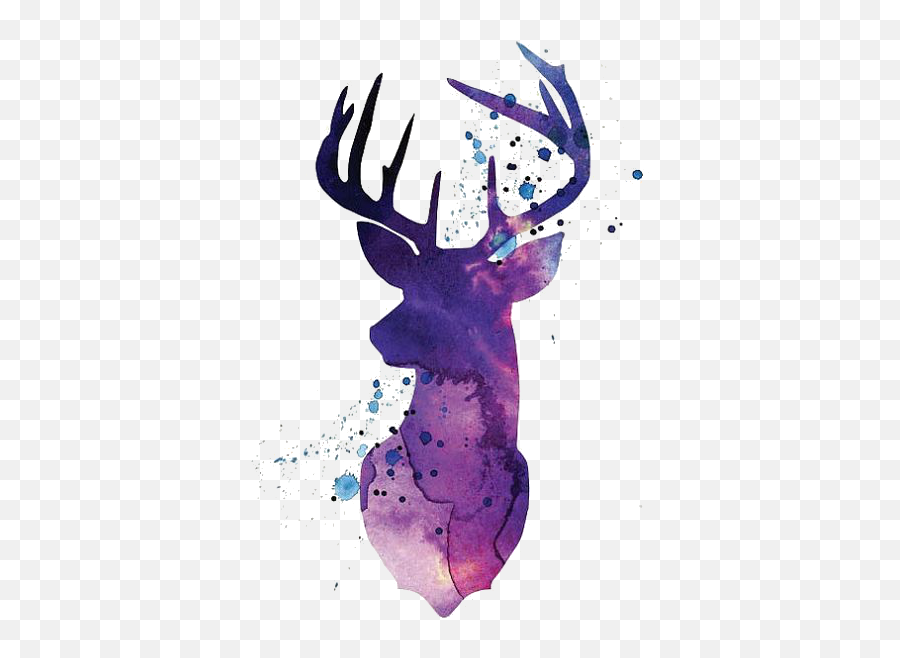Reindeer White - Tailed Deer Silhouette Watercolor Painting Watercolor Deer Tattoo Png,Purple Watercolor Png