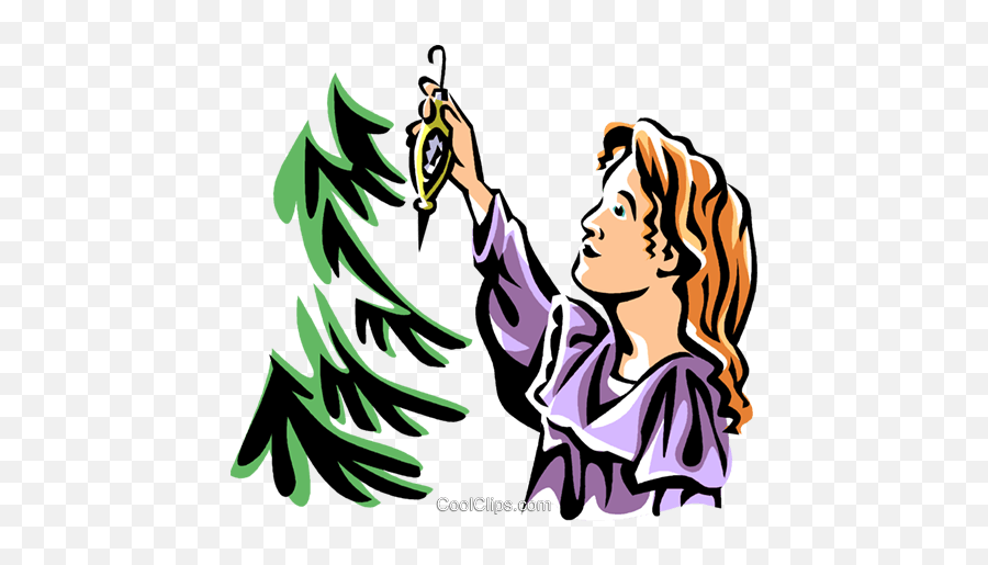 Girl Hanging A Christmas Ornament Royalty Free Vector Clip - For Women Png,Hanging Christmas Ornaments Png